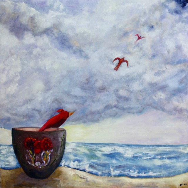 Red Birds Take Flight | Oil on Canvas | 90 x 90 