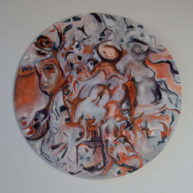  We Are All In It Together, Oil on Round Brich Panel 